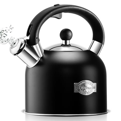SUSTEAS Black 3.17QT Stainless Steel Whistling Tea Kettle for Stove Top