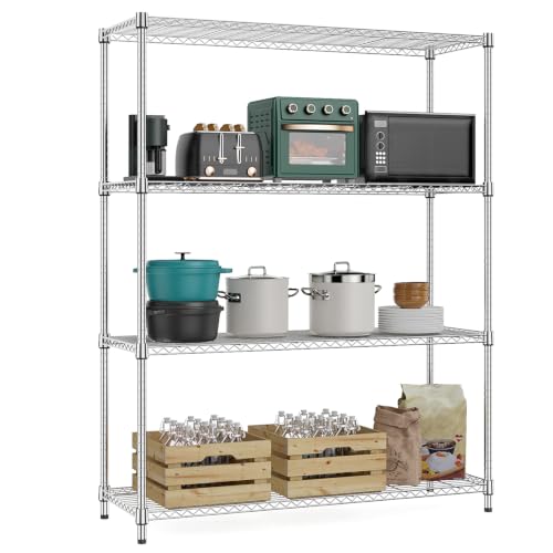 M MZG 4-Tier Heavy Duty Wire Shelving Storage Rack Chrome - Adjustable Garage & Kitchen Organizer