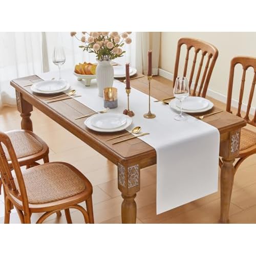 YATOJUZI White Table Runner Seasonal Kitchen Dining Coffee Table Decoration 72 Inches Long Waterproof Neutral Farmhouse Rustic Table Runner Christmas Neutral Home Wedding Party Decor 16x72Inch