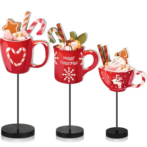 Geetery 3 Pcs Christmas Hot Chocolate Wooden Table Decor Signs