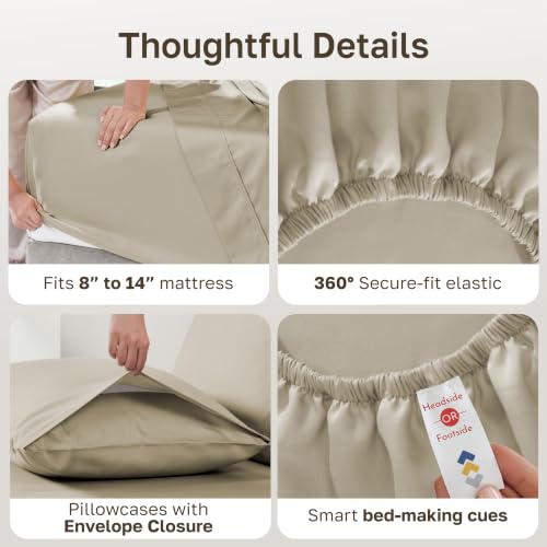 King Size Cotton Sateen Bed Sheets Set - Natural Beige - Variation of THIS listing 19