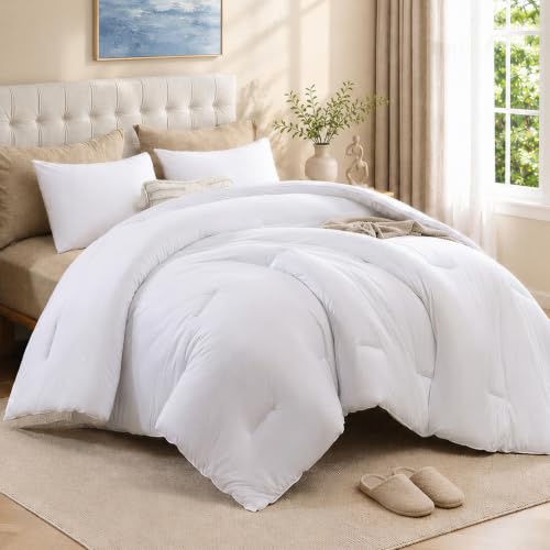 King Size Cloud-Like Fluffy Comforter Set - Solid White, 3 Pieces