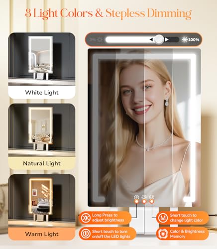 Gospire Lighted Makeup Mirror with 4000mAh Rechargeable Battery, 19.7" x 11.8" - Hollywood Vanity Mirror with 70° Swivel & Magnification