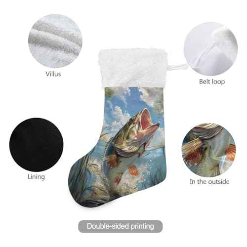 Bass Fish Christmas Stocking Xmas Stocking Decorations for Holiday 17.71 * 12.2 inch