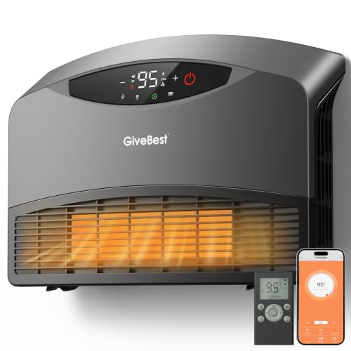 GiveBest 1500W Portable Wall-Mounted Electric Space Heater with WiFi & Remote Control - Grey