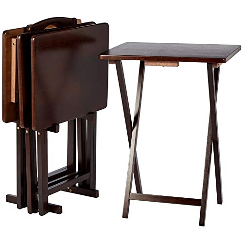 Espresso 4-Pack Foldable TV Tray Tables with Storage Rack - Space-Saving Wood Serving Trays