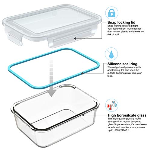Clear Glass Food Storage Containers Set with Lids - 9 Pack, Airtight & Leakproof
