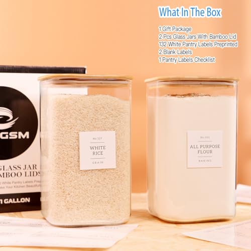 149 oz Square Glass Food Storage Jars with Airtight Bamboo Lids - 2 Pack, Labels Included