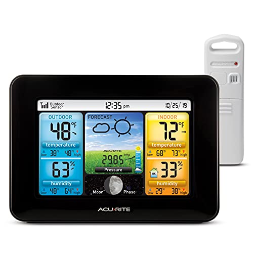Wireless Home Weather Station with Color Display, Indoor Outdoor Thermometer & Sensor - Black Variation