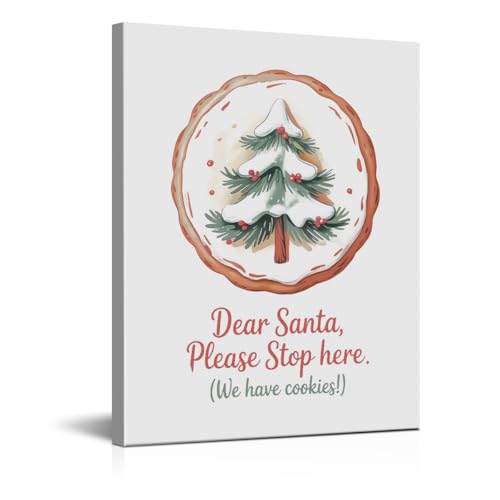 Funny Christmas Wall Art Decor - Cute Cookie Dear Santa Painting, 8x10 Framed Holiday Artwork for Home & Kitchen