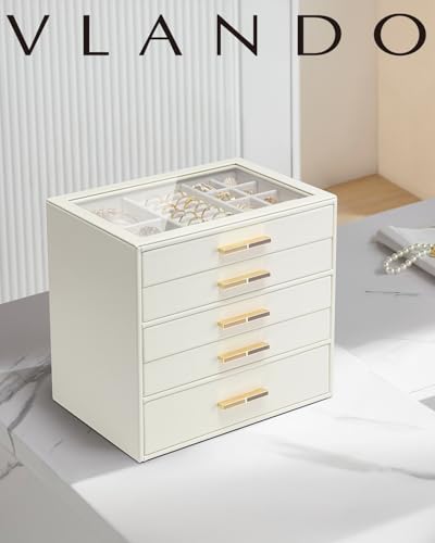 Cloud White 5-Layer Jewelry Box Organizer with Glass Lid for Women
