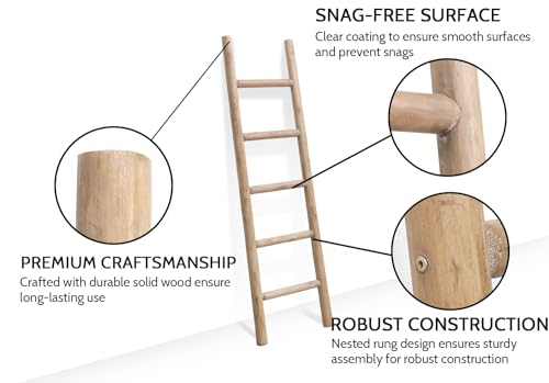 Rustic Brown Blanket Ladder 57in Solid Wood Decorative Farmhouse Accent - Medium, Knock Down