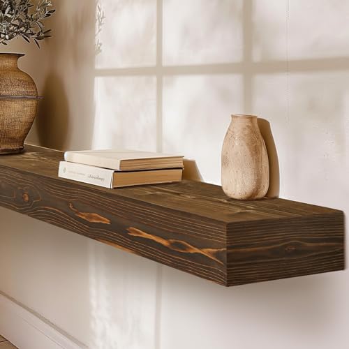 48-Inch Pine Wood Fireplace Mantel Shelf 3'' Thick Brown Floating Shelf - 48x3x8 Hollow