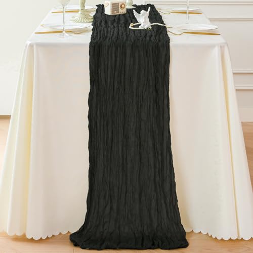 Black Cheesecloth Table Runner 10ft - Boho Rustic Decor, 10pc Set
