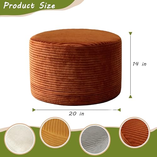 Thgonwid Round Corduroy Ottoman Pouf - Burnt Orange 20x14in Foot Rest Stool