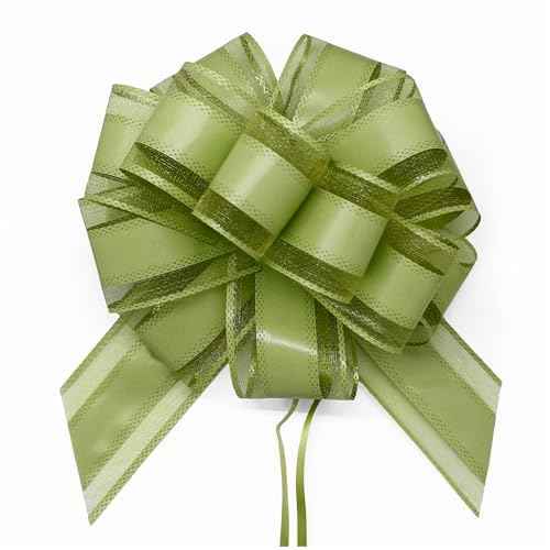 FQTANJU 5 PCS 6 Inch Large Pull Bows, Bean Green, Organza, Wedding, Birthday, Christmas, Valentine's Day, Special Occasions
