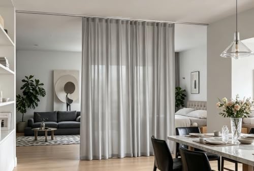 Silent Ceiling Curtain Track 9-12ft Heavy Duty Aluminum Room Divider Rail with Hooks & Clips - White Variation 9ft-12ft