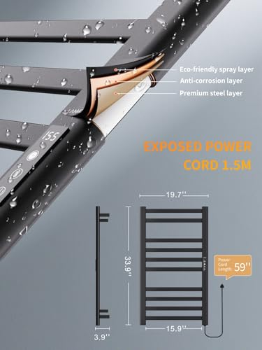 LANMEL Towel Warmers for Bathroom, Wall Mounted Heated Dryer Rack