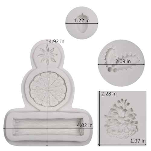 Pine Nut Chocolate Molds, Christmas Pinecone Holly Leaf Silicone Molds, Lemon Slices Spices Star Anise Cinnamon Fondant Molds for Cake Decoration Dessert Plaster Clay Resin Set of 4