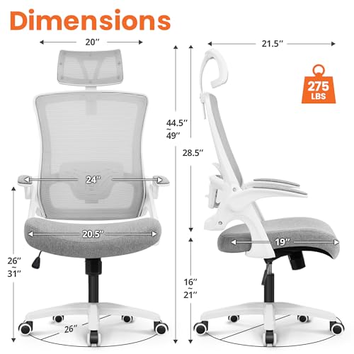 Neo Chair Grey Office Desk Chair with Ergonomic High Back Mesh Headrest