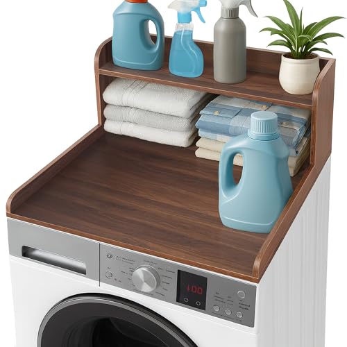 Walnut Washer Dryer Countertop with Shelf - 2-Tier Laundry Organization