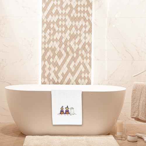 Fall Ghost Pumpkin Halloween Kitchen Towels, Ghost Golden Retriever Gifts Decor Dish Towel for Kitchen, Fall Halloween Decor, Spooky Dogs Hand Towels for Bathroom Decorations 16x24 Inch