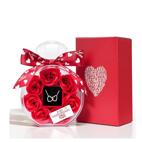 Red Gifts for Girlfriend - Romantic Rose & Heart Necklace Set for Christmas, Valentines, Birthday