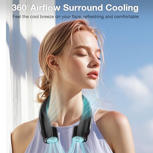 Hionly Black AI Neck Fan - Portable 6-Speed Personal Wearable Fan with Fast Charging