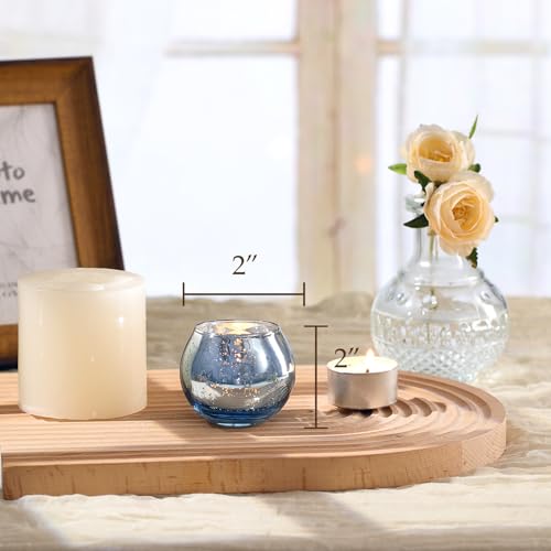LAMORGIFT 24 Pcs Blue Votive Candle Holders - Blue Mercury Glass Centerpieces for Wedding Decor
