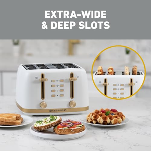 West Bend Timeless 4-Slice Toaster - White/Gold Stainless Steel Kitchen Appliance