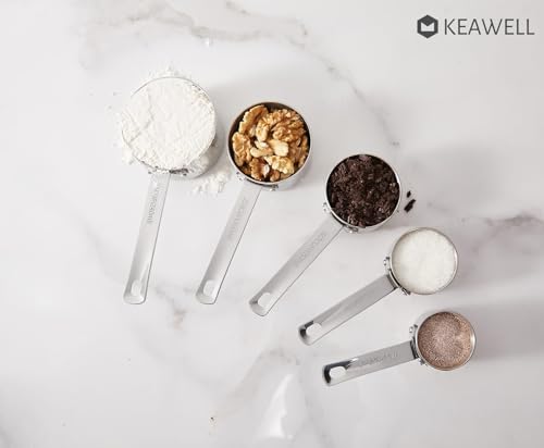 KEAWELL Silver 5-Piece Measuring Cup Set - 18/10 Stainless Steel Kitchen Tools