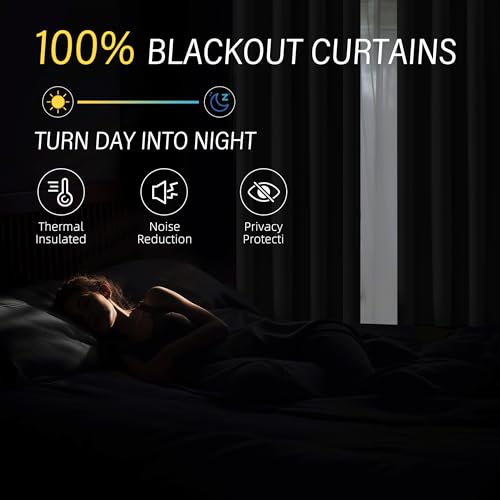 52W x 63L Linen Blackout Curtains - White, 2 Panels for Bedroom