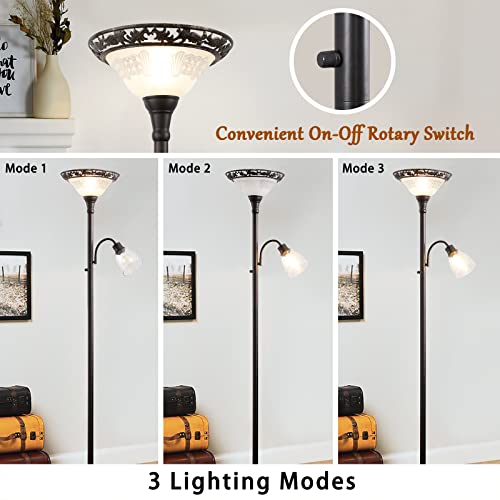 Victorian Floor Lamp with Adjustable Gooseneck Reading Light - Black & White