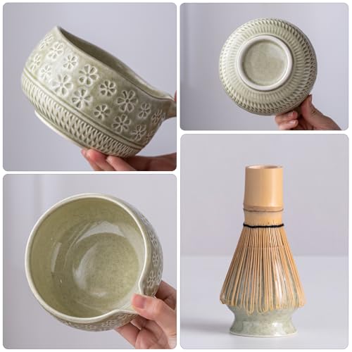 Matcha Whisk Set with Ceramic Bowl & Tools - Mottled Green
