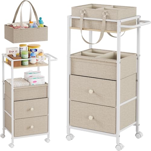 3-in-1 Baby Diaper Caddy Organizer Cart with Drawers - Off White