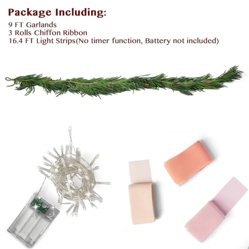9FT Artificial Norfolk Pine Garland Christmas Decoration with Pine Cones - Trytuny