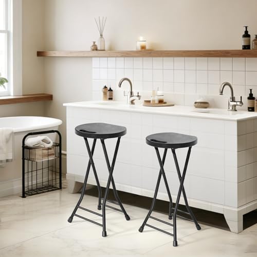 LEDLAY 24-Inch Black Folding Stool with Handle, Heavy-Duty 500LBS Capacity