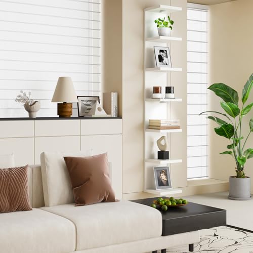 Fixwal 7-Tier Wall Shelf with LED Lights, White, Space-Saving Home Decor