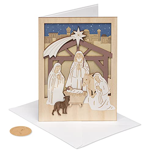 Papyrus A Child is Born Nativity Christmas Card with Wooden Manger – Premium Religious Card
