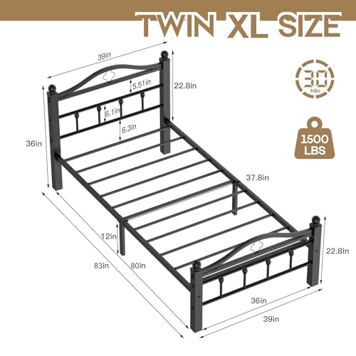 Twin XL Bed Frame with Headboard - Sturdy Metal Platform Bed for Dorm, Bedroom, or Guest Room
