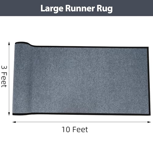 MYOYAY 3ft x 10ft Non-Slip Indoor Outdoor Carpet Runner - Gray, Absorbent Floor Mat for Hallways, Kitchens, Decks