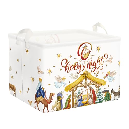 Clastyle Merry Christmas Baby Laundry Hamper Star Kid Storage Basket Boy Girl Gift Toy Box Collapsible Clothes Organizer Nursery Bin for Bedroom,Holy Night,40 * 30 * 30 cm