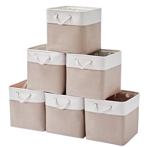 White & Beige 12x12 Inch Collapsible Cube Storage Bins - 6 Pack Organizer
