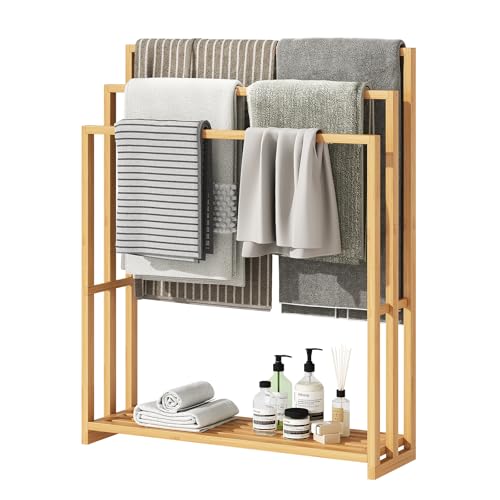 Natural Bamboo Towel Rack Stand 3-Tier Freestanding Bathroom Storage