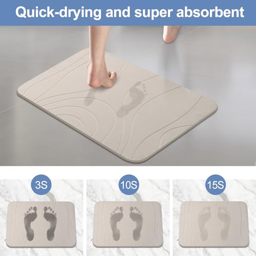 Diatomaceous Earth Bath Mat 2 Pack - Non-Slip Quick Dry Bathroom Floor Mat 24x15 Greyish White