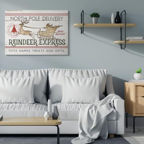 North Pole Delivery Reindeer Express Christmas Canvas Wall Art 36x48"