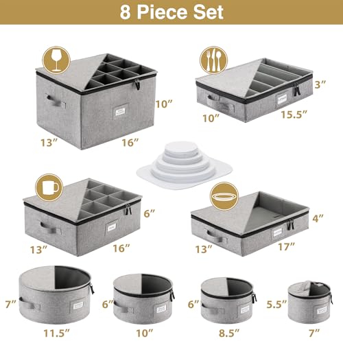 8-Piece Heavy Duty China Storage Container Set with Lid - Dish & Glass Organizer, Stackable, For Fine China and Dinnerware - Variation of THIS listing