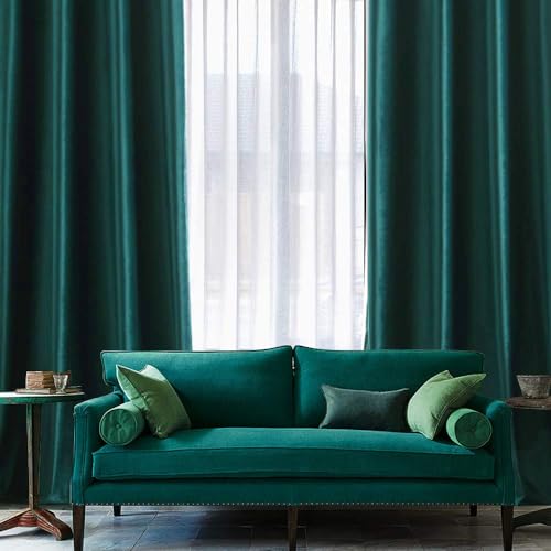 MIULEE Dark Green Velvet Blackout Curtains 52x96 Inches - Set of 2