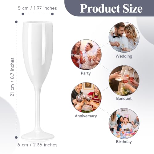White Acrylic Champagne Flutes 5.4 OZ Unbreakable Reusable Stemmed Glasses for Christmas & Parties