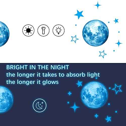 Glow in The Dark Stars for Ceiling, Starry Sky Stars and Moon Wall Decals, Space Solar System Galaxy Planets Wall Decors, Perfect Gifts for Kids Nursery Bedroom Living Room, Birthday Party Christmas